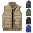thumbnail image 4 of Men's Casual Solid Color Vest - Stand-up Collar Zip-up Fleece-lined Warm Sleeveless Jacket, Blue, Size XXXL, 4 of 4