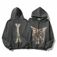 thumbnail image 2 of Gothic Skeleton Print Zip Up Hoodie for Men and Women, Streetwear Style Hooded Jacket, 2 of 8
