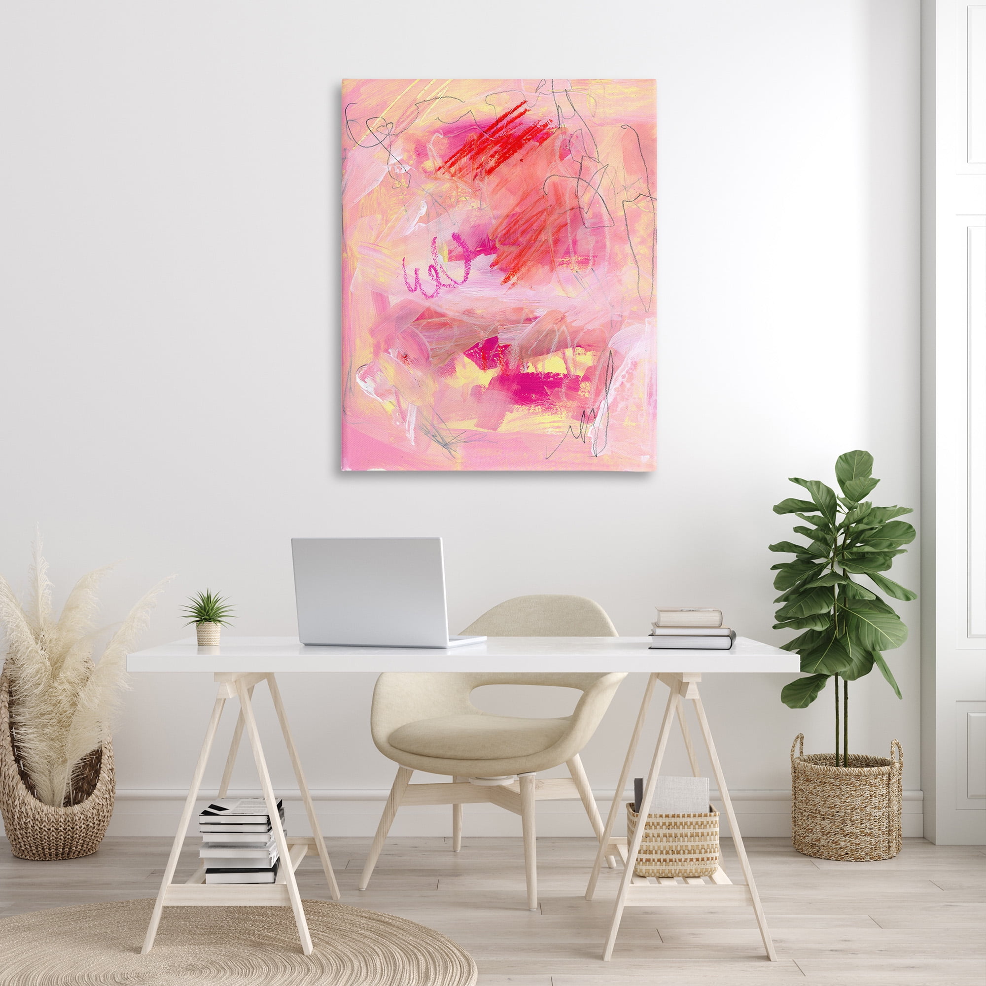 Stupell Industries Pink Chaotic Scribble Abstract Painting Gallery Wrapped Canvas Art Print Wall Art, 36 x 48