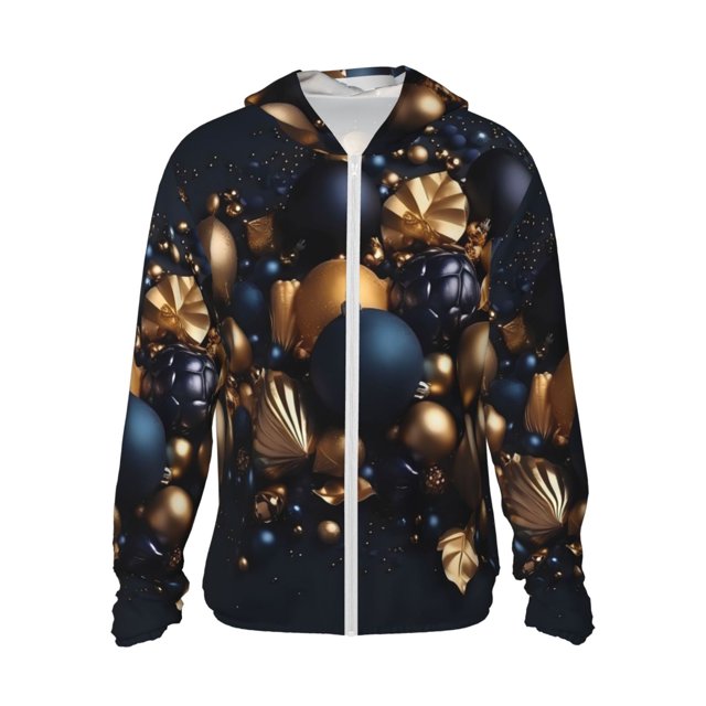 Balery Elegant Golden Blue Ornaments Sudadera ligera de manga larga con capucha y protección solar UPF 50+ para hombre y mujer, ideal para pesca y running-X-Large