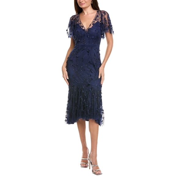 Theia womens  Gretchen Beaded Cocktail Dress, 4, Blue