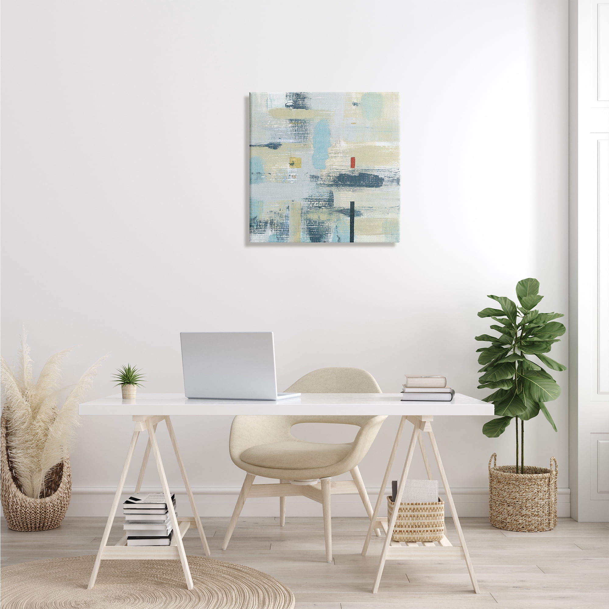 Stupell Indtries Abstract Paint Stroke Collage Blue Beige Woven Pattern,24 x 24,Design by Sn Jill
