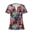 thumbnail image 3 of Naloa Rose Flowers Print T-Shirts Short Sleeve V Neck Tees for Women Fashion Tops Trendy Lightweight Soft Casual Summer Outfits Clothes, 3 of 5