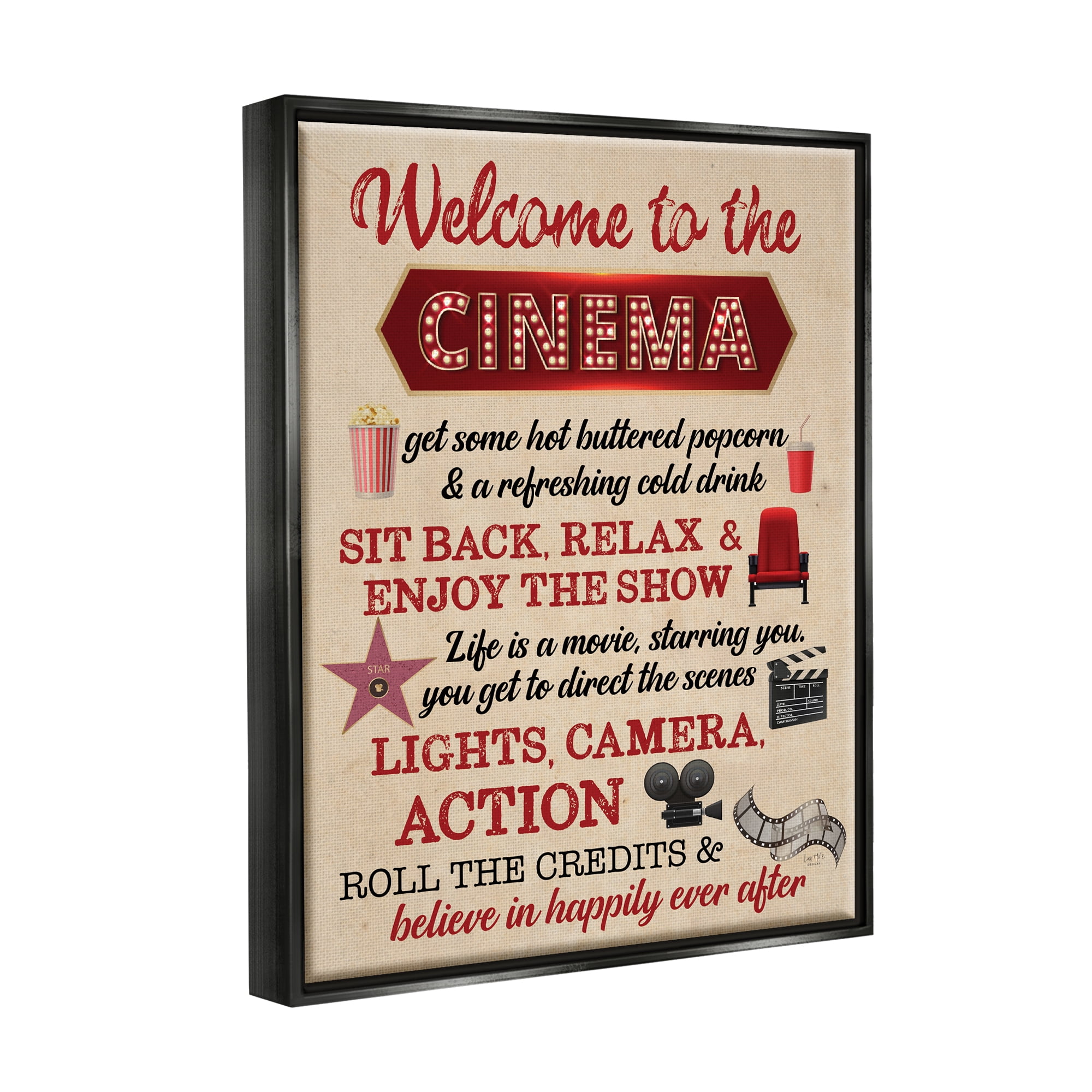 Stupell Industries Welcome to Cinema Rules Beauty & Fashion Painting Black Floater Framed Art Print Wall Art, 17 x 21