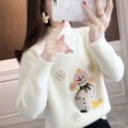 thumbnail image 2 of Suéter navideño de alta calidad para mujer, nuevo, otoño e invierno, bordado, de lujo, imitación de visón, terciopelo, cuello alto, pulóver, top, 2021, 2 of 4
