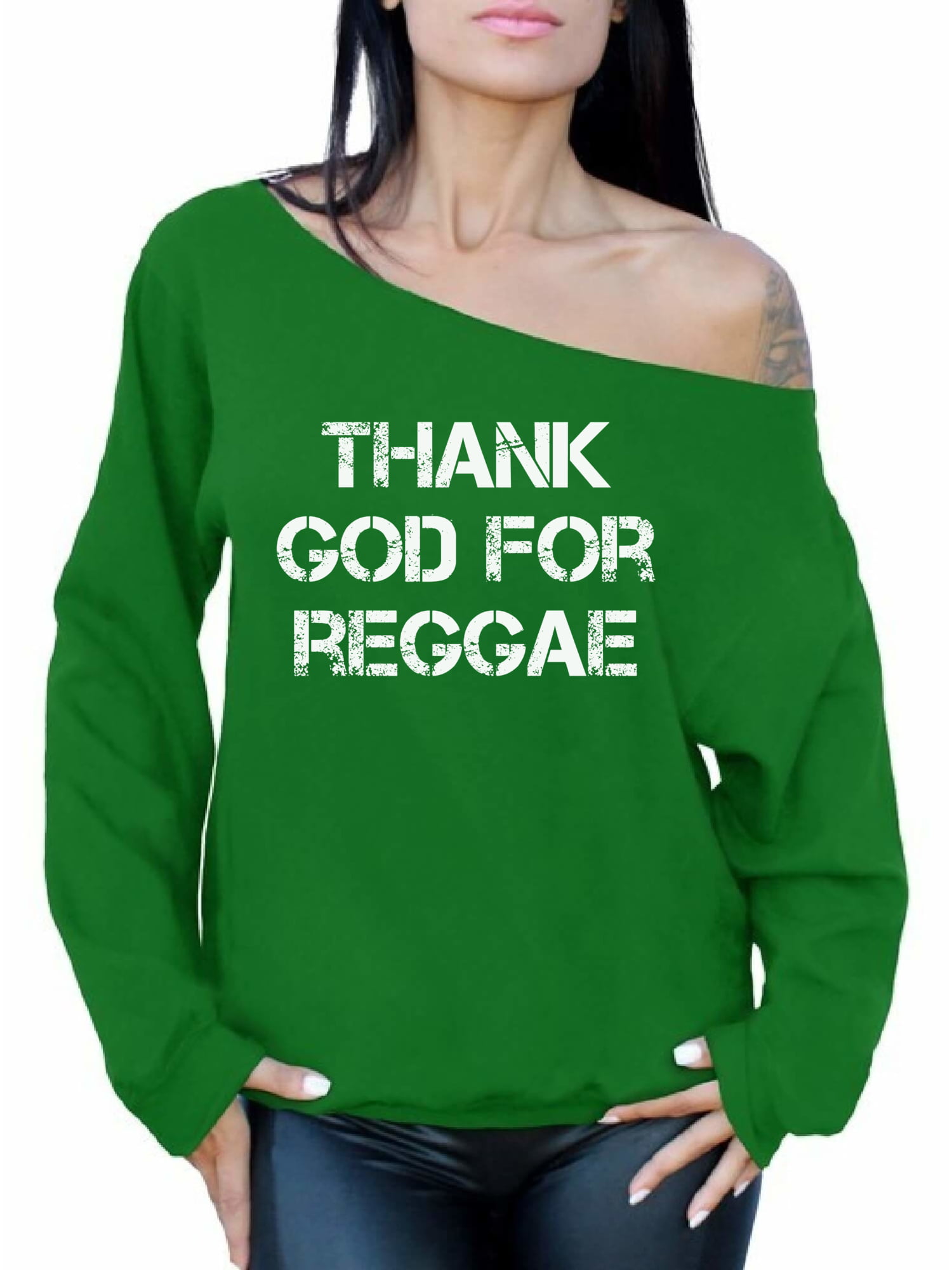 Awkward Styles Thank God for Reggae Off Shoulder Sweatshirts Womens Oversized Sweaters 
