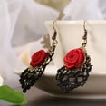 thumbnail image 3 of Soumake 1 Pair Women Fashion Lace Red Rose Hollow Dangle Hook Earrings Jewelry Gift, 3 of 8