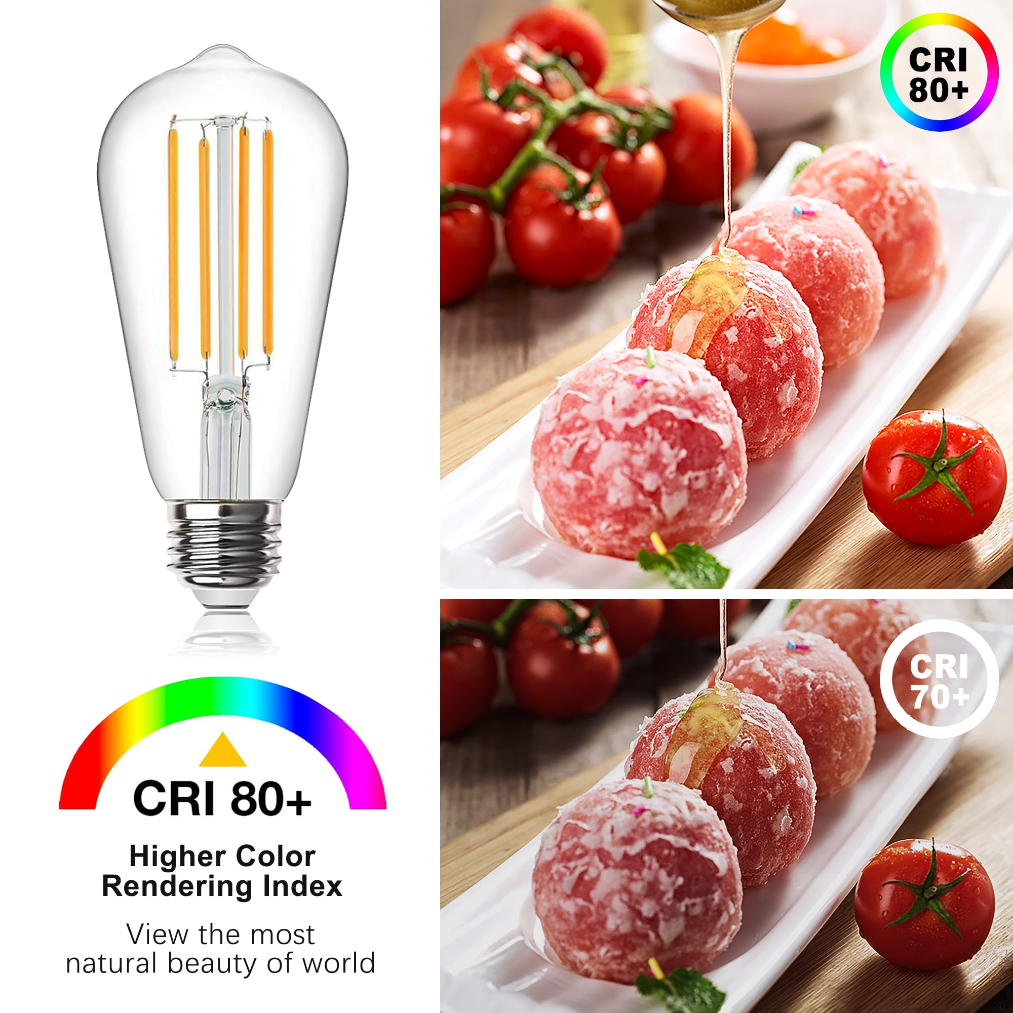 DAYBETTER Vintage LED Light Bulbs 60W Equivalent, Dimmable Edison Light Bulbs, E26 Medium Base, Warm White 2700K, ST58, 8W, 800LM, 80+ CRI, Antique Decorative Filament LED Bulb, Clear Glass,12 Pack