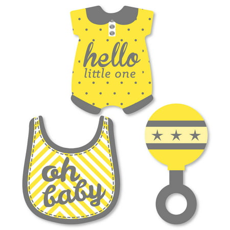 Hello Little One - Yellow and Gray - DIY Shaped Neutral Baby Shower Party Cut-Outs - 24 Count