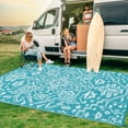 thumbnail image 3 of Hasoo 9' x 18' Blue Outdoor Rug Plastic Straw Floral Carpet Waterproof PP Tube Woven Portable Mat for Patio Decor, Balcony, Picnic, 3 of 6