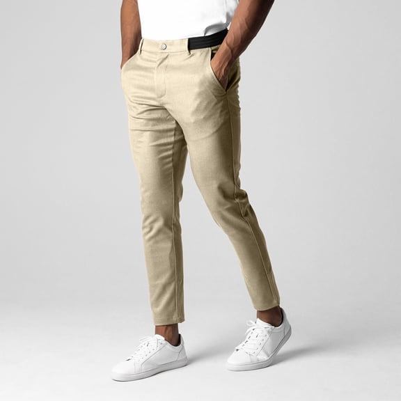 CQONEPT Mens Cotton Pants Skinny Leg Casual Slim Fit Pants Lightweight Fashion Streetwear Trousers with Pockets Khaki 2XL