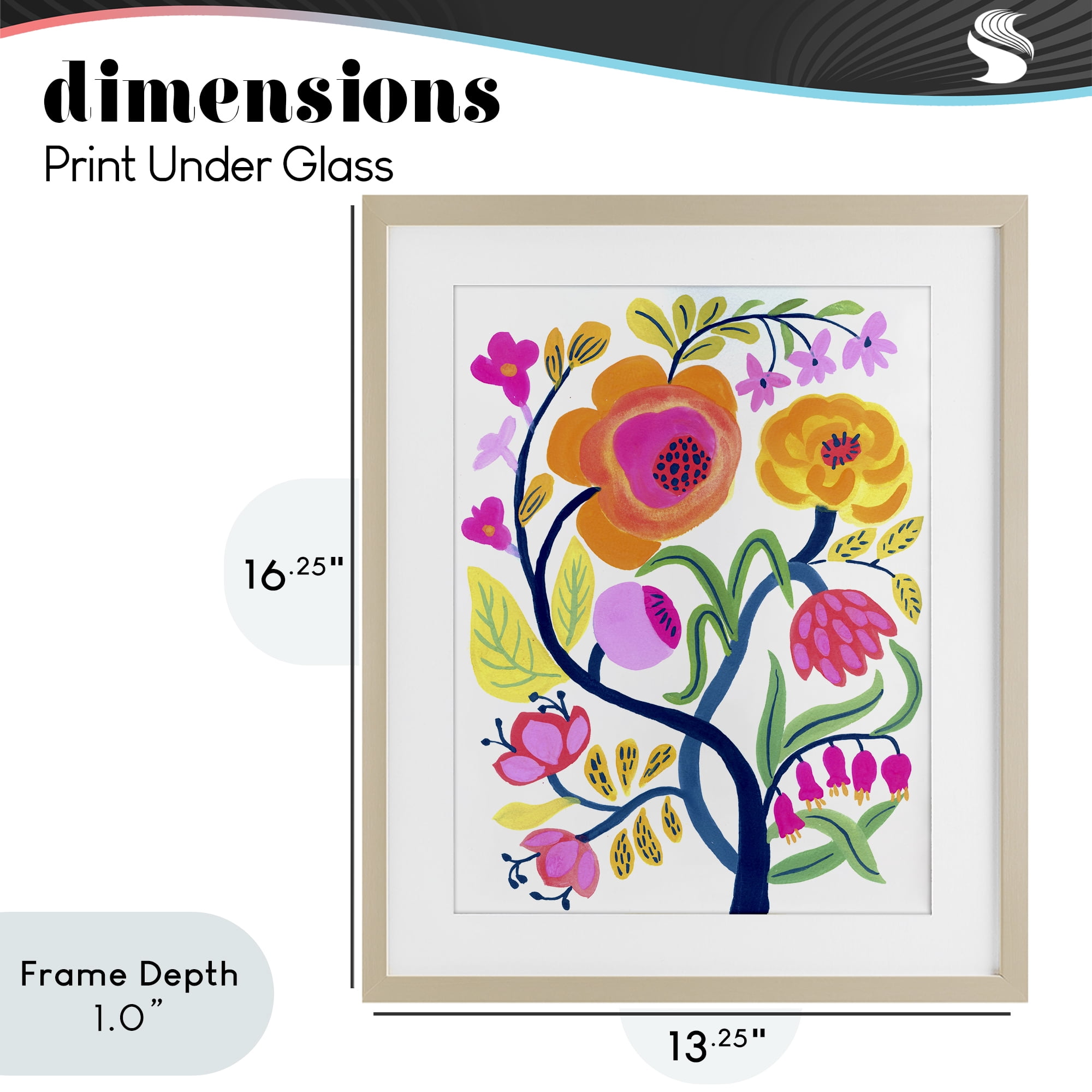 Stupell Industries Blue Tree with Warm Flowers Birch Framed Print Under Glass, design by Suzanne Allard