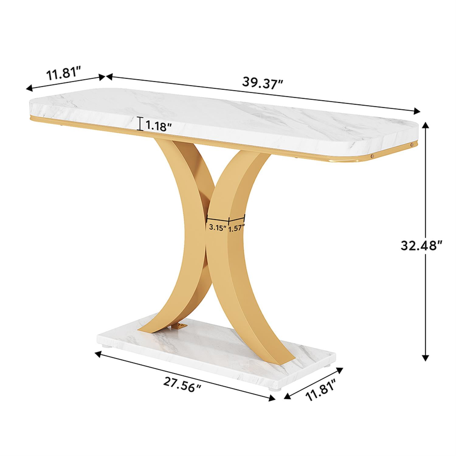 Demi Bonn 40" Console Table, Narrow Entryway Foyer Table with Geometric Base for Hallway, Entrance, Living Room, Bedroom, White