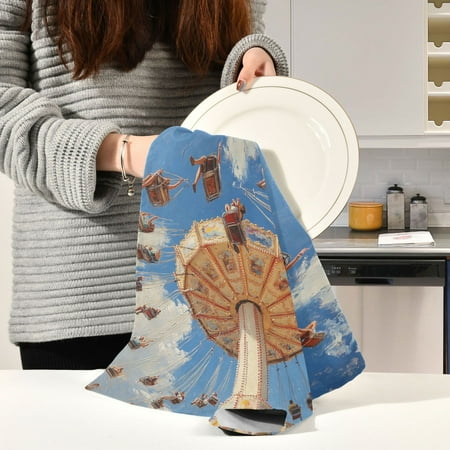 

BZSMCE Kitchen Towels Creative Painting Of Rotating Flying Chair Pattern Durable Kitchen Towel