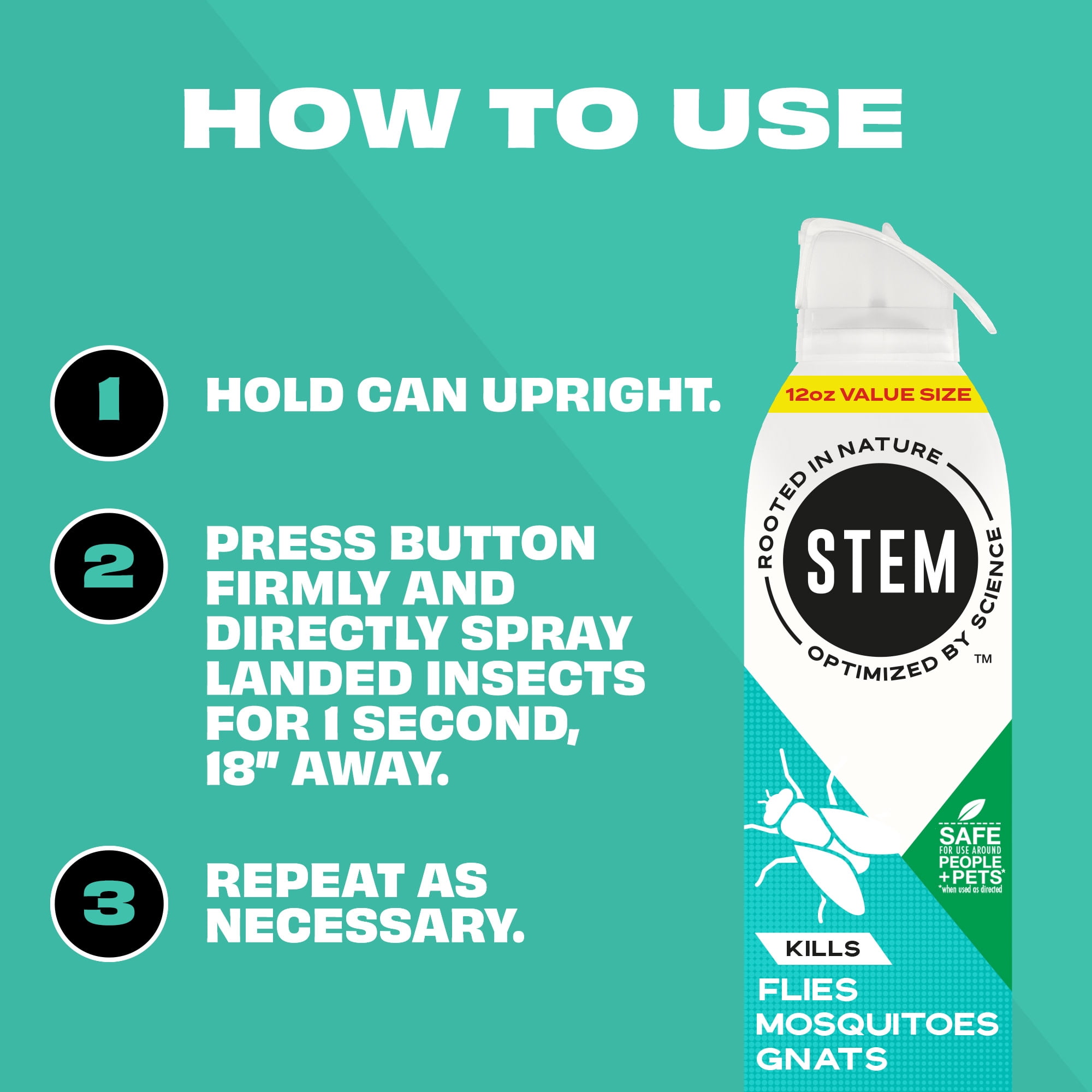 STEM Kills Indoor & Outdoor Fly, Mosquito & Gnat Insect Killer Bug Spray Value Size, 12 oz