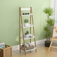 thumbnail image 2 of 4 Tier White Ladder Shelf, Modern Wood Ladder Bookshelf, Leaning Bookcase Book Shelves for Living Room, Bedroom, Study Room, Balcony (16.5"W x 13.8"D x 55"H), 2 of 8