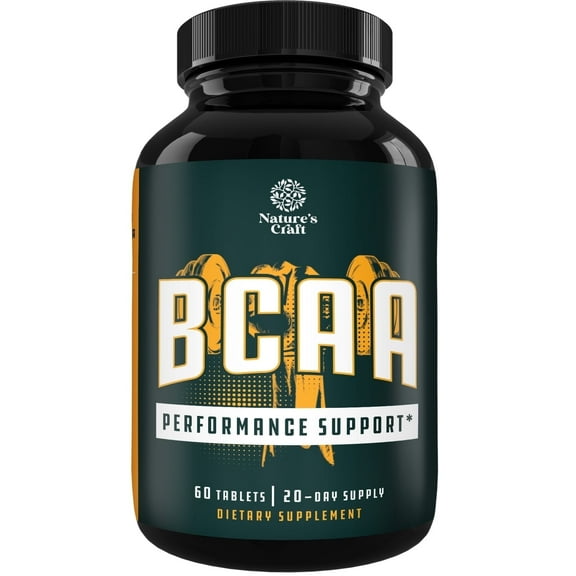 Nature's Craft Natural BCAA Amino Acid Tablets - for Pre Workout Energy & Post Workout Recovery - Branched Chain Amino Acid - 60ct