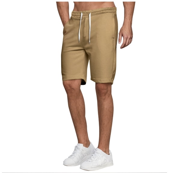 CQONEPT Mens Sweat Shorts Athletic Running Jogger Pant Drawstring Casual Loose Fit Summer Shorts with Pockets Khaki L