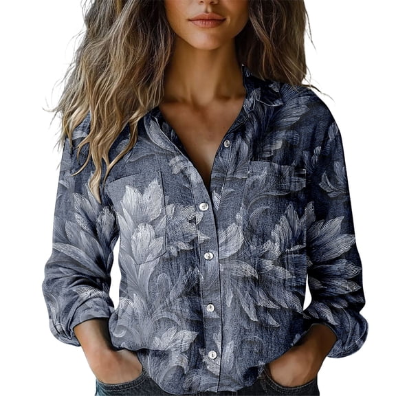 Chuancc Long Sleeve Blouse Long Sleeve Business Top Dressy Floral Printed Fall Outfits Full Sleeve Tops For Women Womens Long Sleeve Tops Dressy Casual Collared Shirts For Women Black L