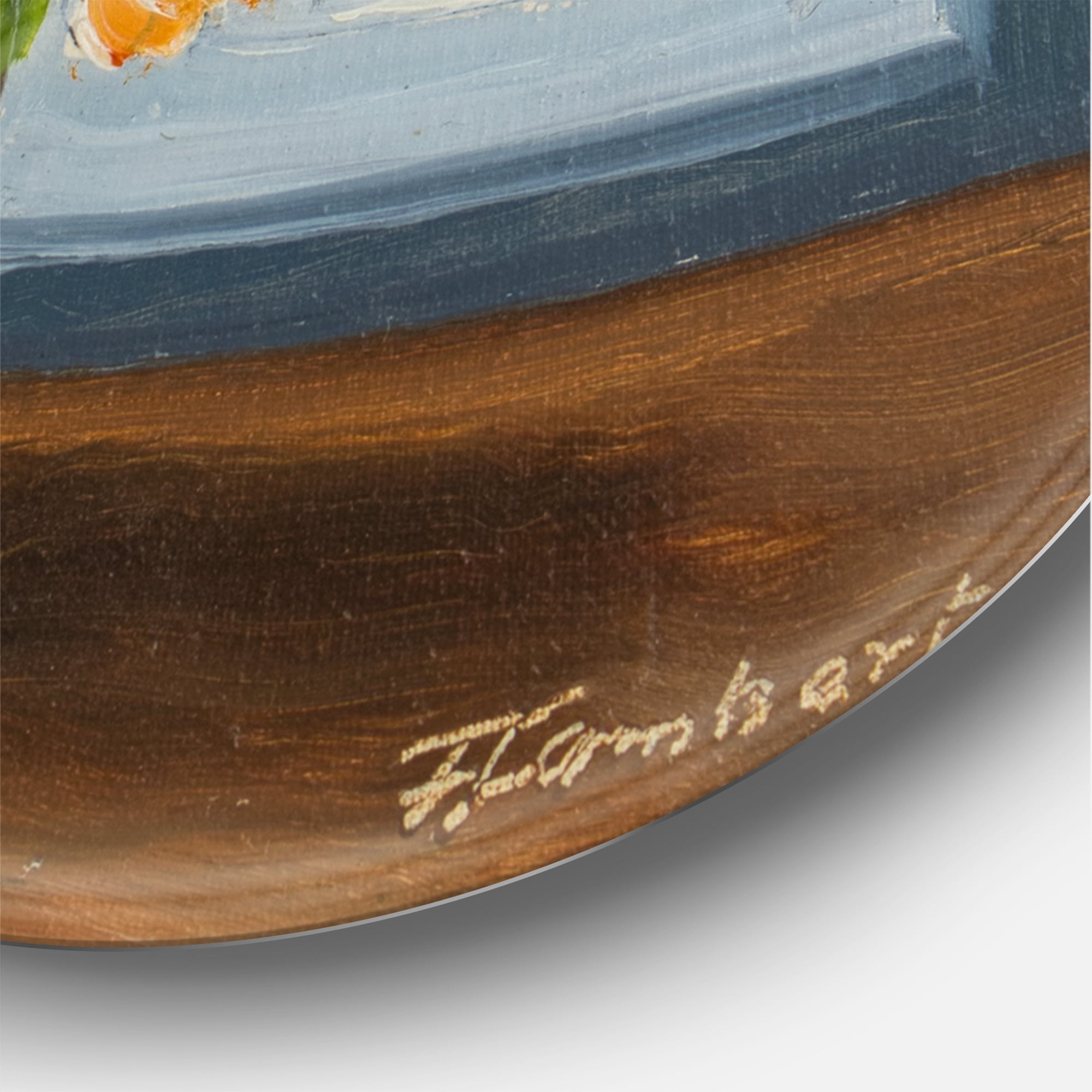 Designart 'Still Life With Orange Flowers In Vase At The Window' Traditional Circle Metal Wall Art 36x36 - Disc of 36