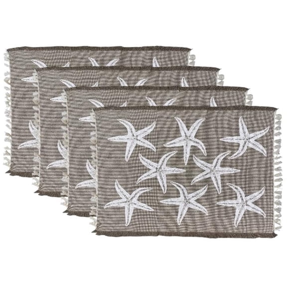 4 Pcs, Coastal Nautical White Starfish Kitchen Placemats for Dining Table, 100% Cotton Machine Washable, Size: 13” x 19.