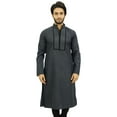 thumbnail image 5 of Atasi Casual Men's Long Cotton Mandarin Collar Gray Shirt Tunic-Large, 5 of 7