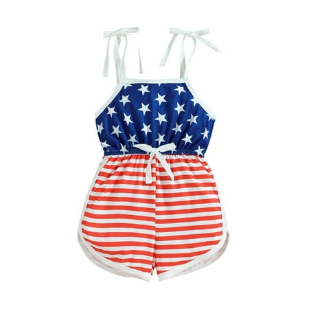 

Qufokar Long Sleeve for Baby Girl Girls Jumpsuits Toddler Girls Sleeveless Independence Day Striped Printed Romper 4Th Of July Suspenders Jumpsuit