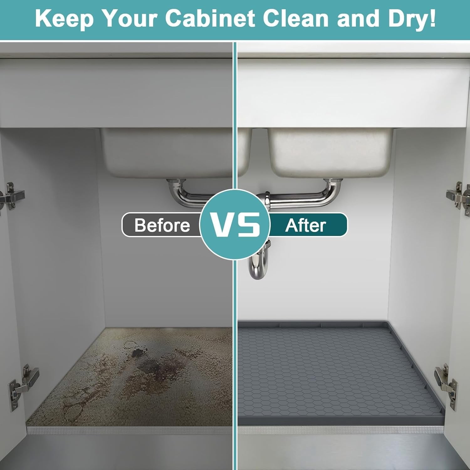 Under Sink Mat - Waterproof Kitchen Cabinet Tray - 34 x 22 Flexible Silicone New