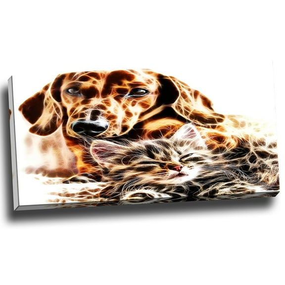 DESIGN ART  "Best Buddies" Cat & Dog Canvas Art Print - 32x16 Inches