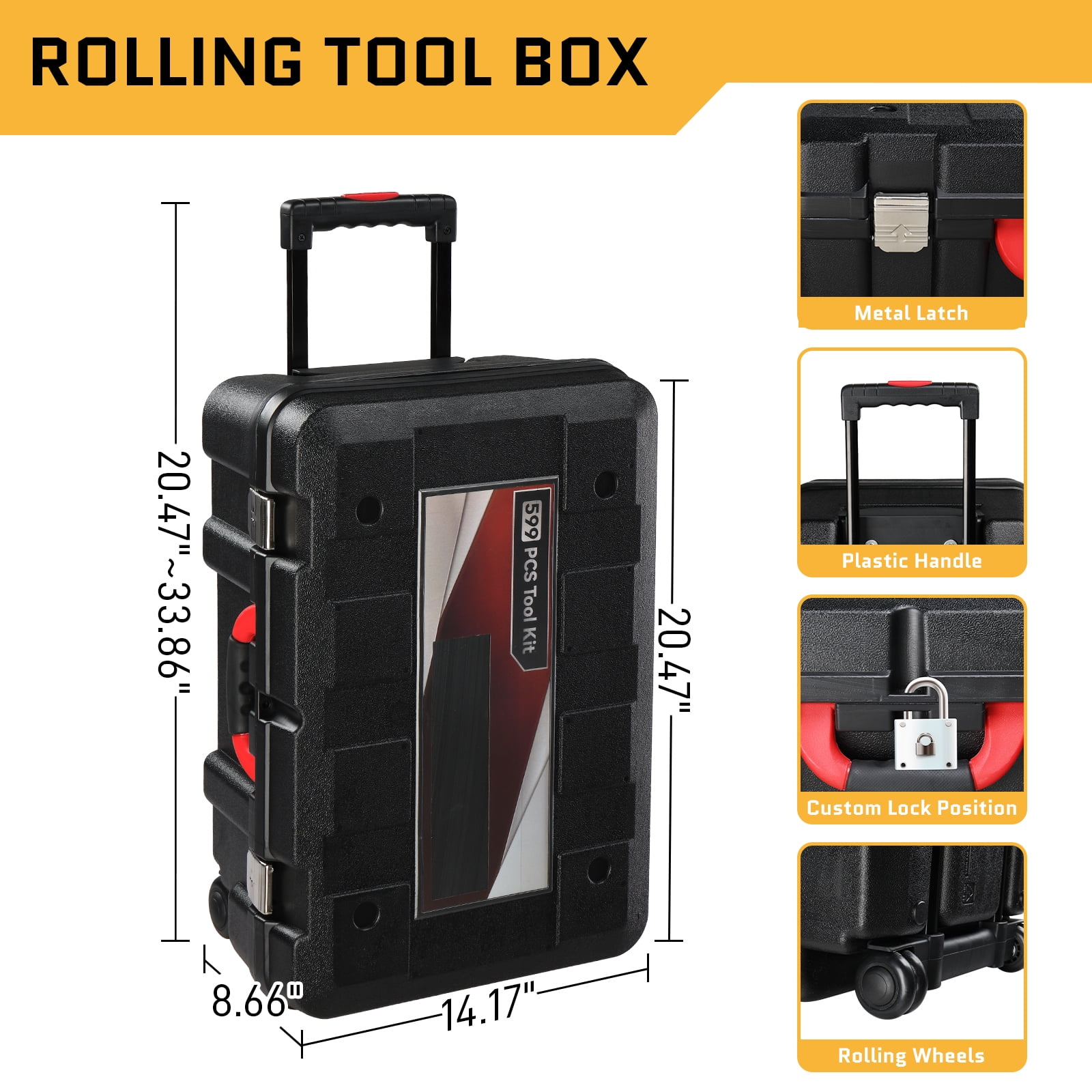 Ktaxon 599pcs Portable Tool Set With Rolling Tool Box, Home Auto Repair Tool Kit Mechanic Tool Set with 21V Max Cordless Power Drill