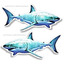 x2 Great White Shark Fishing Fish Car Truck Window Bumper Laptop Sticker Decals