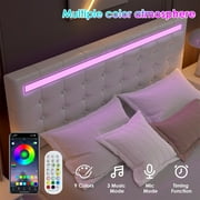Homfa King Floating Bed with Lights, LED Platform Bed Frame with Under Bed Storage, PU Leather Adjustable Tufted Upholstered Bed, White