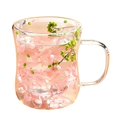 thumbnail image 1 of Transparent Clear Drinkware Double Wall Drinking Cup Glass Mug with Handle and Dried Flower for Office or Home Use, 1 of 4