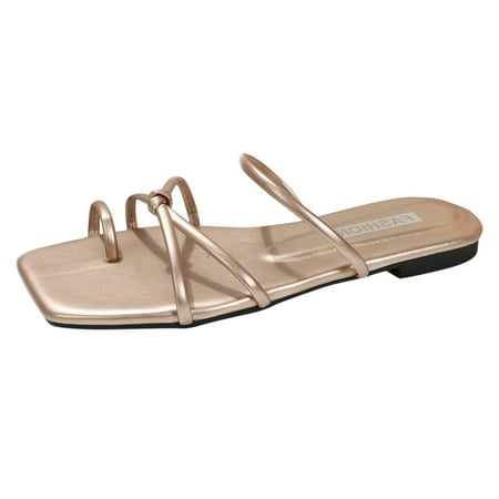 

Womens House Slippers Fashion Spring And Summer Women Slippers Flat Bottom Square Toe Clip Toe Breathable Knot Comfortable Solid Color