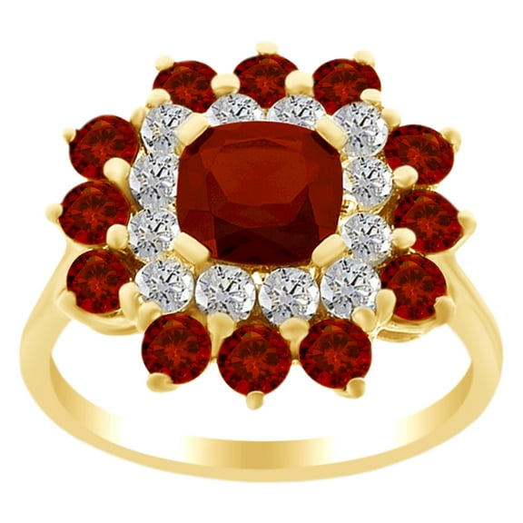 AFFY 3.30 Ct Cushion & Round White Natural Diamond Engagement Ring in 14k Yellow Gold Over Sterling Silver Ring Size - 7