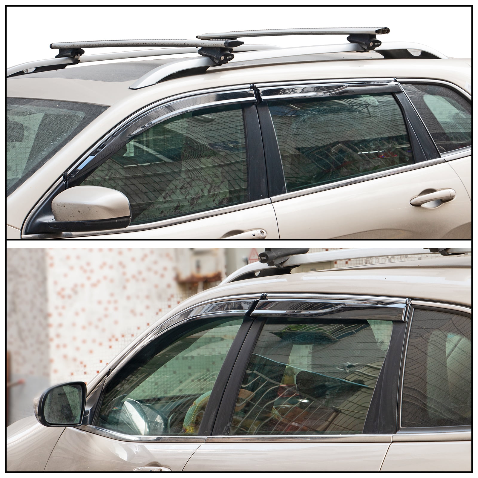 Ikon Motorsports Window Visors Compatible with 2014-2023 Jeep Cherokee KL Polycarbonate Side Window Vent Windshield Deflector Rain Guard W/ Chrome Trim 4PCS