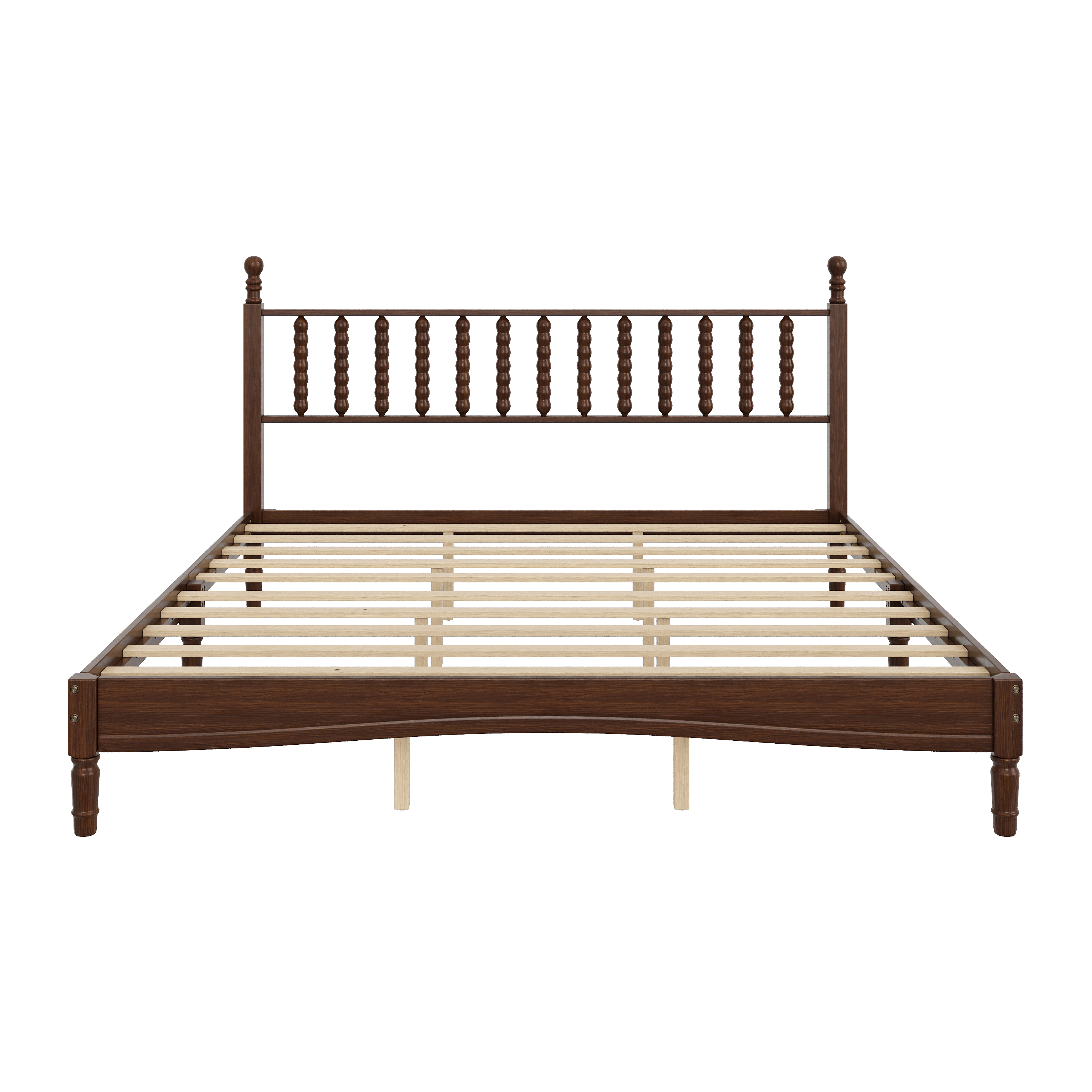 MODERNLUXE Wood King Size Platform Bed Frame with Gourd Shaped Headboard and Wooden Slat Support for Bedroom,Walnut