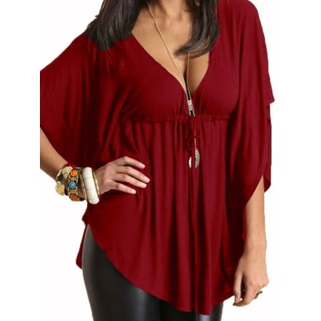Womens Stylish Sexy V Neck Batwing Sleeve Tops