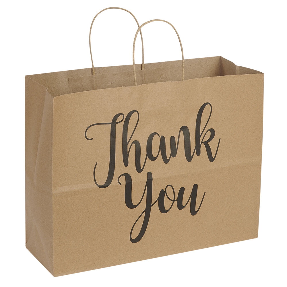 Large Kraft Thank You Paper Shopping Bags 16”L x 6”D x 12”H Case of
