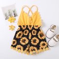 thumbnail image 4 of Weebloom Baby Girl Romper Ruffles Sunflower Printed Backless Suspender Jumpsuit Girls Outfit Black 2-3 Years, 4 of 7