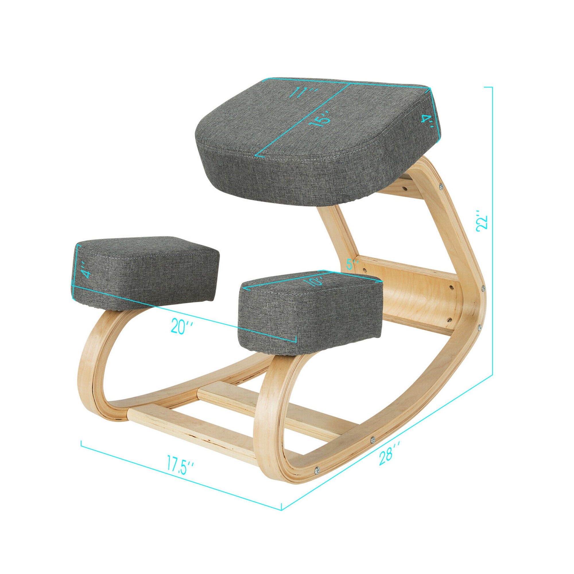 Gymax Ergonomic Kneeling Chair Rocking Stool Upright Posture Office Furniture Grey