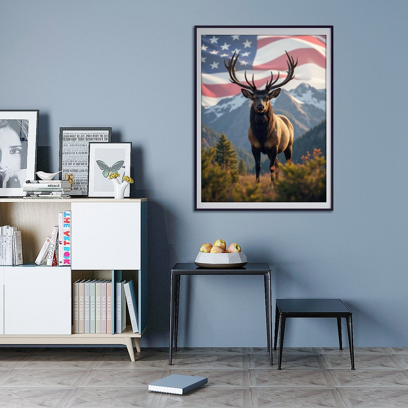 Diamond Art Kit for Adults, Flag Mountain Elk Scenery Diamond Painting for Adults Beginners, DIY Diamond Art Painting Kits, 5D Diamond Painting Crafts for Home Decor 12x16 Frameless