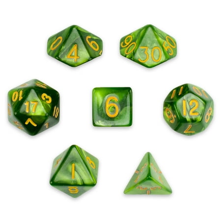 - 7 Die Polyhedral Set in Velvet Pouch, Jade Oil