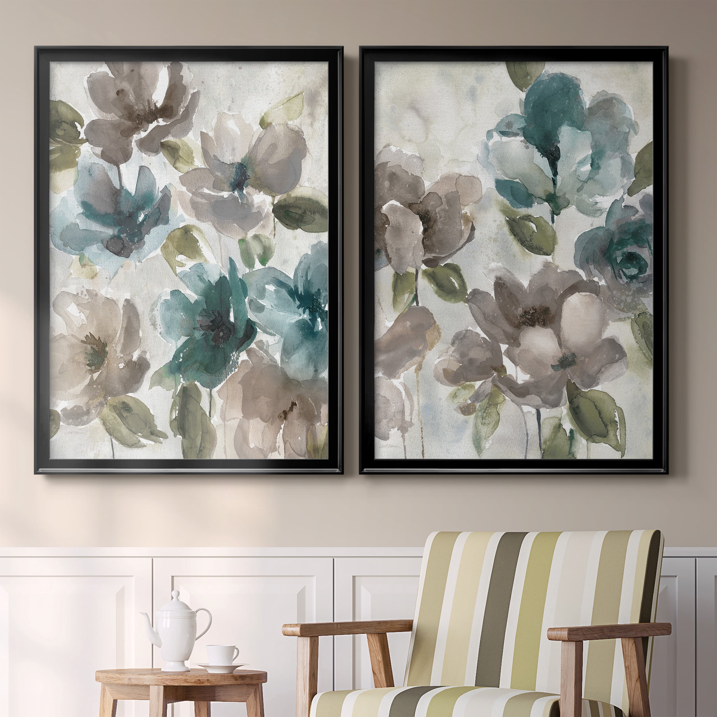 2 Piece Set Topaz Garden I Premium Framed Canvas - Ready to Hang - 26.5 x 36.5 Each - Black Frame