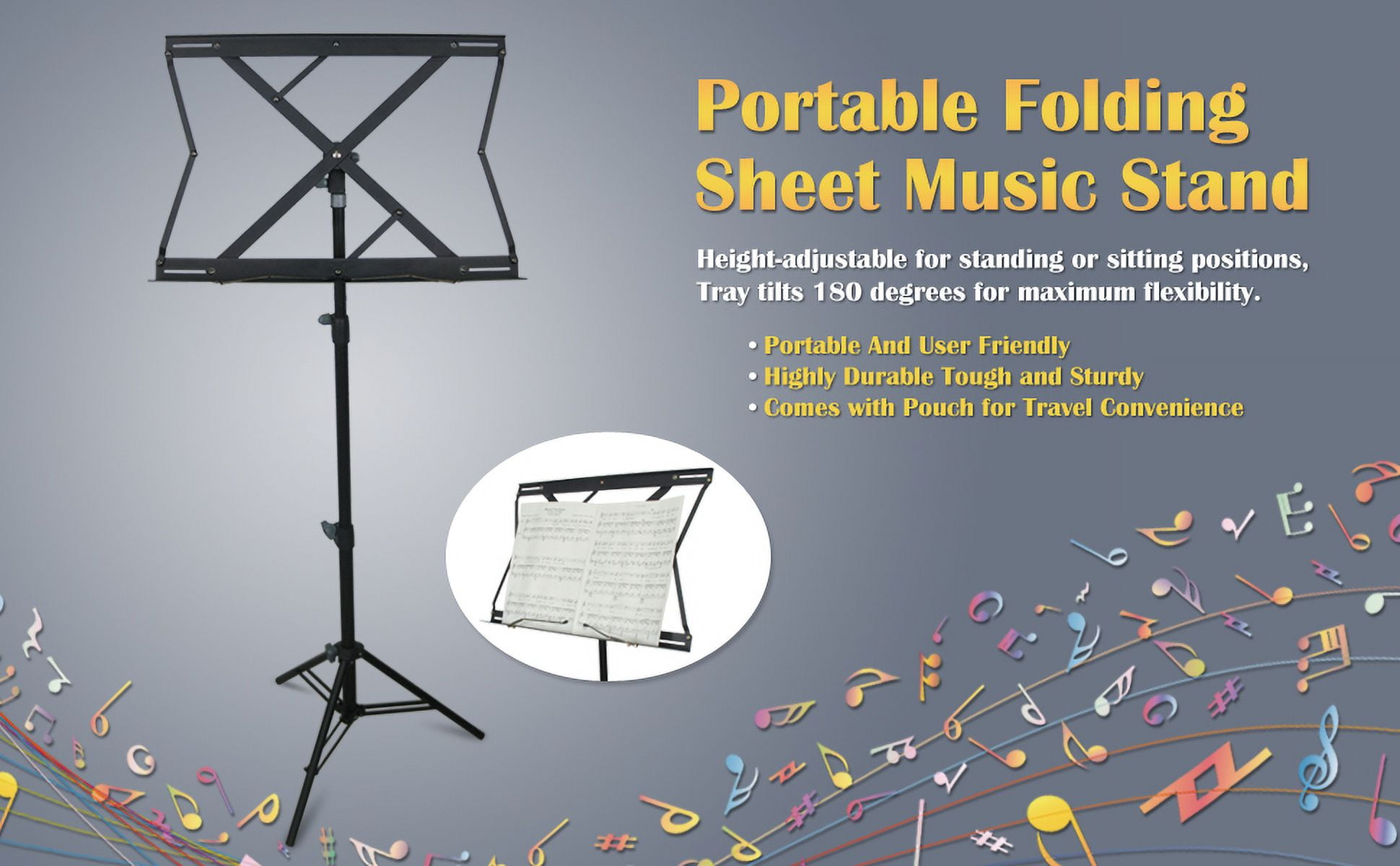 LINCO 60” Portable Folding Sheet Music Stand with Carrying Bag, Adjustable Heavy Duty Metal Music Stand-8804