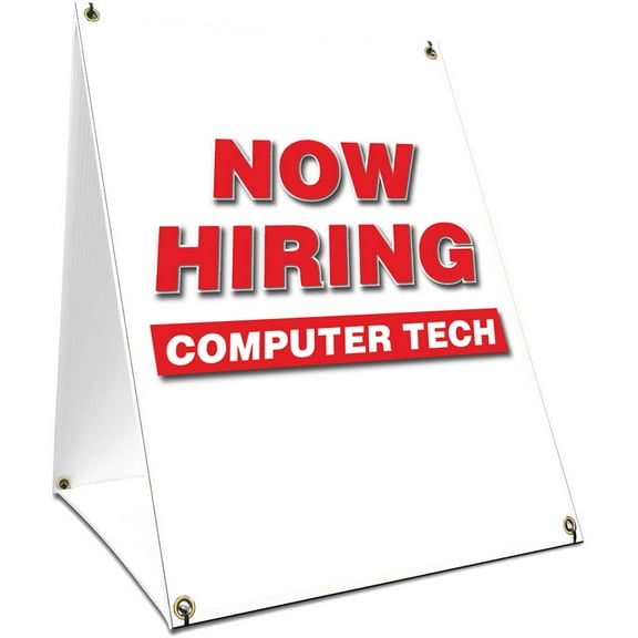 A-frame Sidewalk Now Hiring Computer Tech Sign With Graphics On Each Side | 24" X 36" Print Size