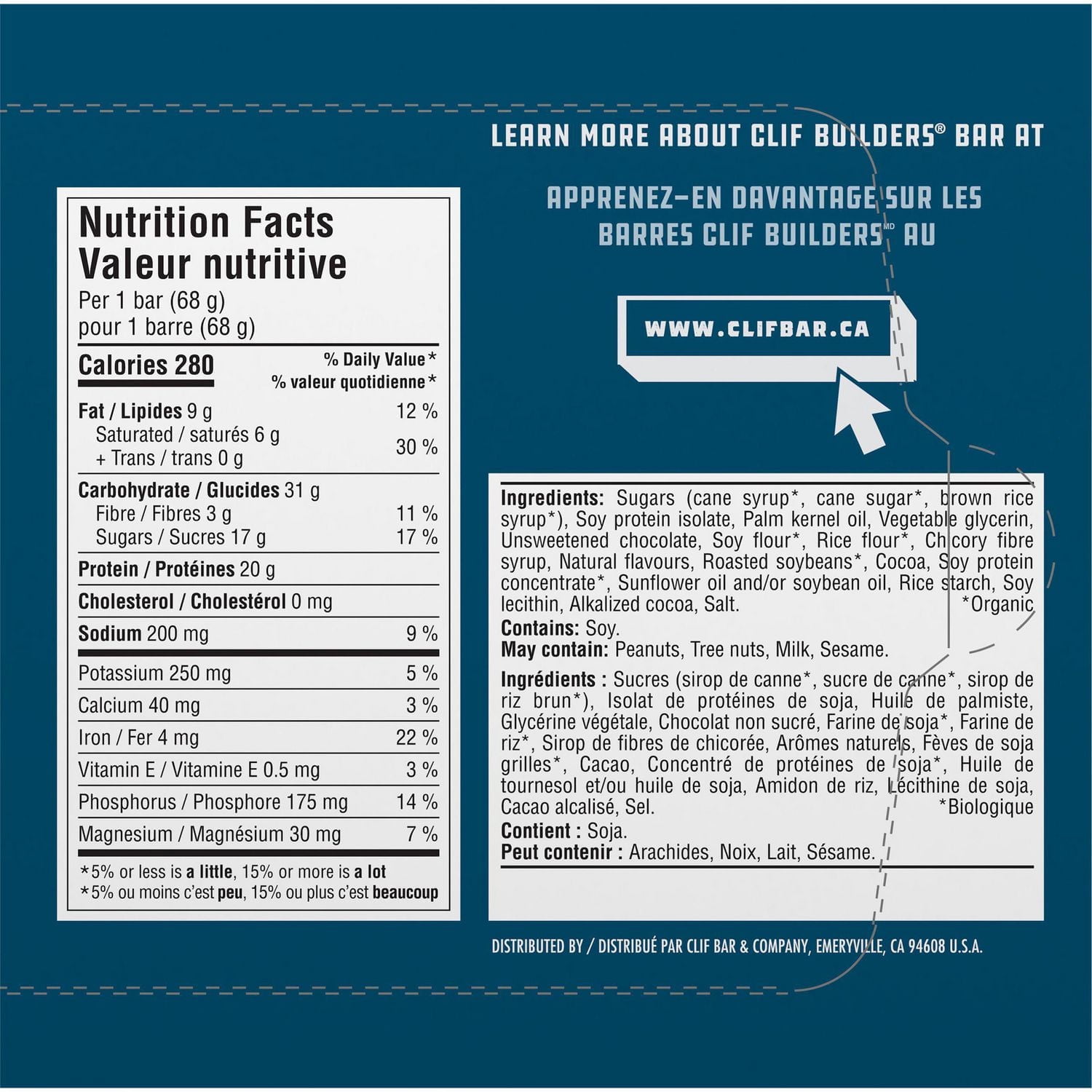 CLIF BUILDERS Protein Bars, Chocolate Mint Flavour, 20g of Protein, Prepared in Canada, Gluten Free, No Artificial Sweeteners, 6x68g