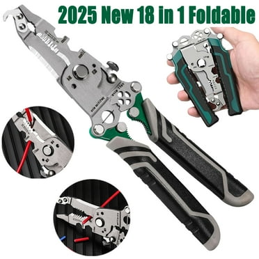 18 in 1 Foldable Wire Stripper,2025 New Multi-function Wire Stripping Pliers,Multifunctional Wire Stripper Crimper Cable Cutter Pliers for Cutting and Pulling Wires Cable Scissors,Wire Stripper Tool