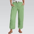 thumbnail image 2 of Jxximdong Cargo Pants for Women, Lightweight Linen Athleisure Pants Summer Muslim Elastic Cropped Pants with Pockets, Green Womens Casual Trousers, 2 of 5