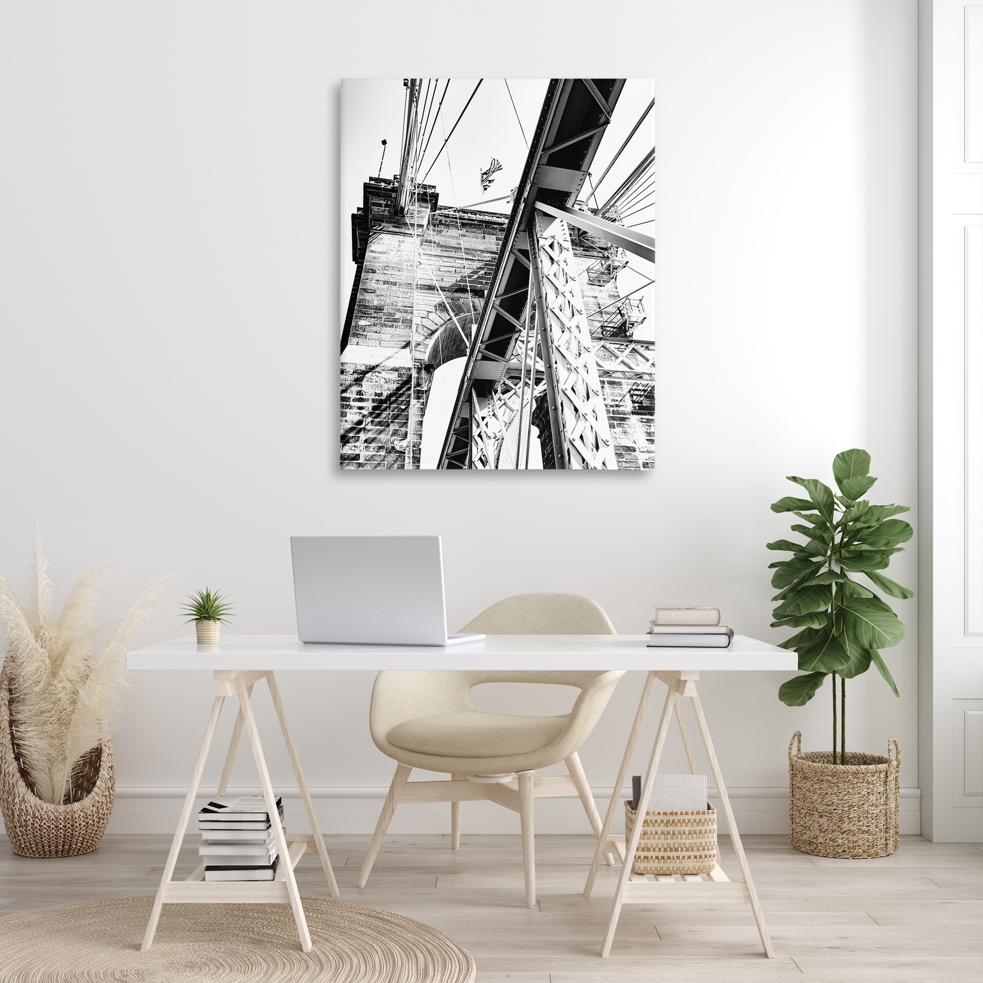 Stupell Industries Grey Urban Bridge Travel & Places Photography Gallery Wrapped Canvas Art Print Wall Art, 36 x 48